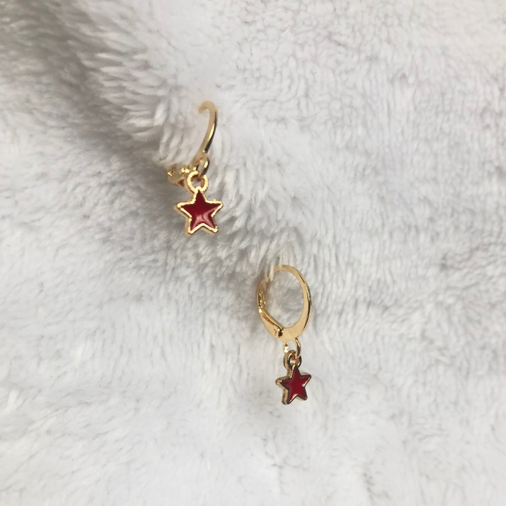Red Star Huggie Earrings